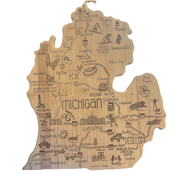 Totally Bamboo Other - Totally Bamboo Michigan Shaped Serving Tray Cutting‎ Board State Map